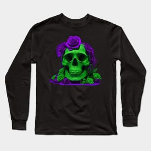 Captivating Halloween Green and Violet Skull Aesthetic Artwork with Urban Stylish Flair Long Sleeve T-Shirt